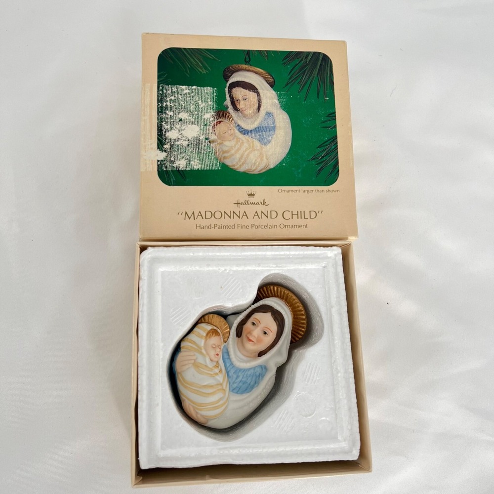 Hallmark Ornament Madonna and Child 1983 Porcelain‎ White Blue Gold Vintage